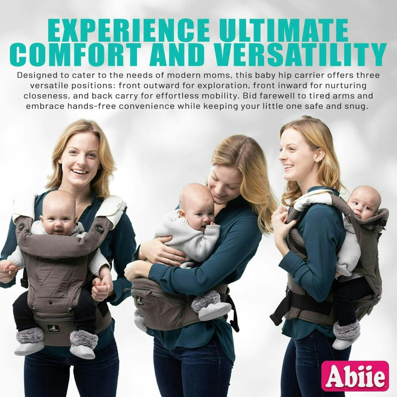 Abiie HUGGS 3-in-1 Baby Carrier with Hip Seat - Front Facing, Hip Hugger, Back Baby Carrier - Healthy Sitting (M) Position, 3 Mos.-Toddler - Buckle Type Closure - Approved by US Safety Standards - Image 4